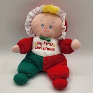 Vintage Eden My First Christmas Baby Doll Plush Waffle Weave Thermal Rattle